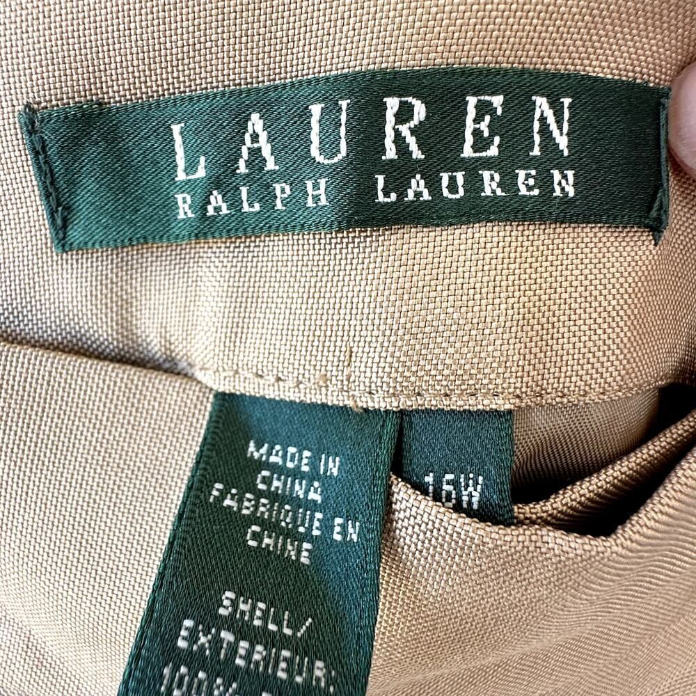 NWT Lauren Ralph Lauren 100% Silk Sz 16W Flat Front Tan Wide Leg Trousers - Picture 6 of 8